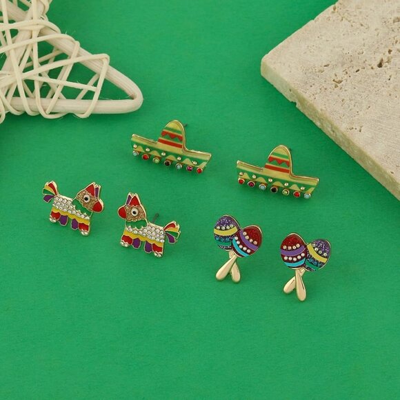 3 Pairs Cinco De Mayo Earrings for Women | Mexican Fiesta Earrings | Margarita T - Picture 5 of 7